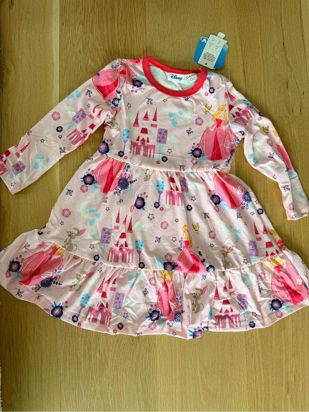 Disney Pink Princess Castle Ruffled Long Sleeve Dress